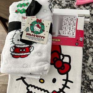 Hello kitty Christmas shower curtain and Christmas hand towel set.